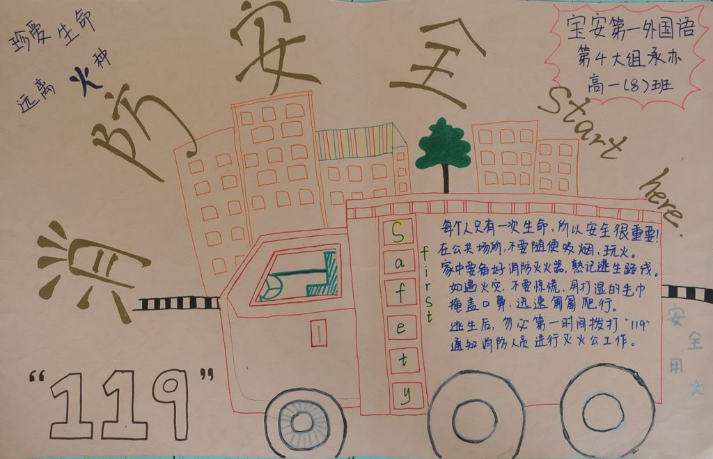 119消防安全日手抄报版面设计图