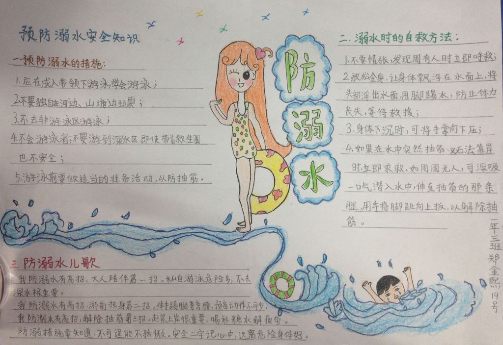 防溺水警钟长鸣手抄报