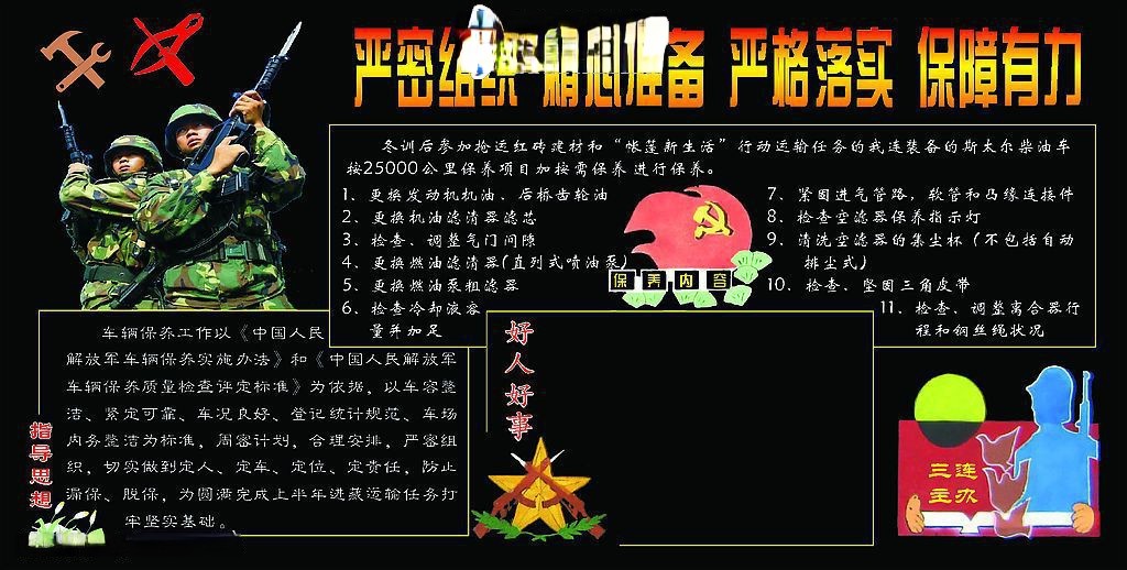 部队车辆保养板报-严密组织 精心准备 严格落实 保障有力
