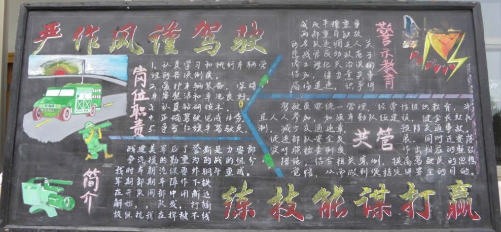 部队车勤队伍建设板报：严作风谨驾驶 练技能谋打赢
