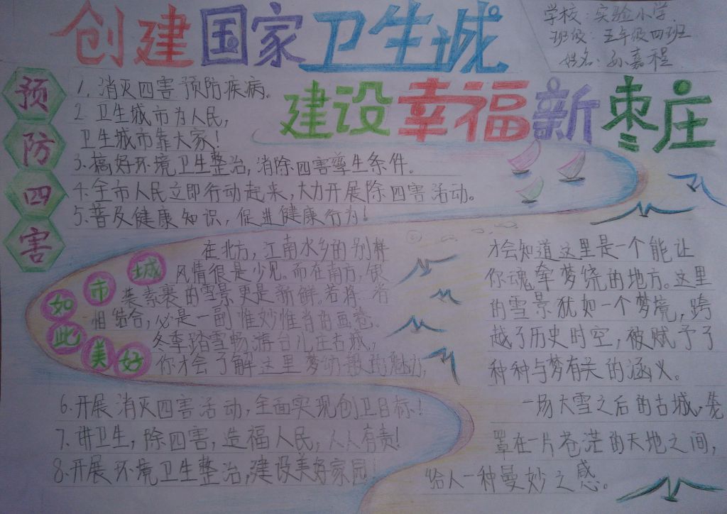 创建国家卫生城建设幸福新枣庄手抄报