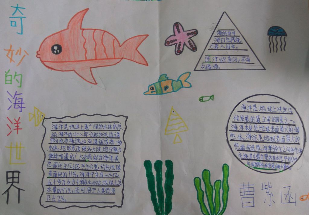 海底世界手抄报，保护蓝色海洋