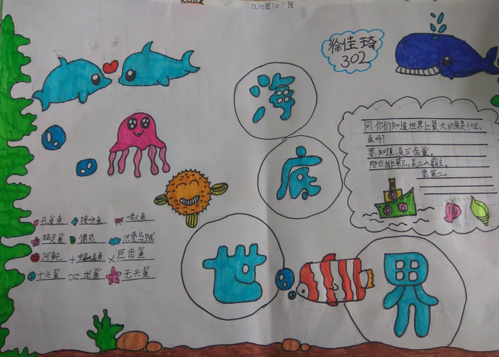 海底世界手抄报，保护蓝色海洋