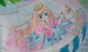 女孩和小鸟绘画