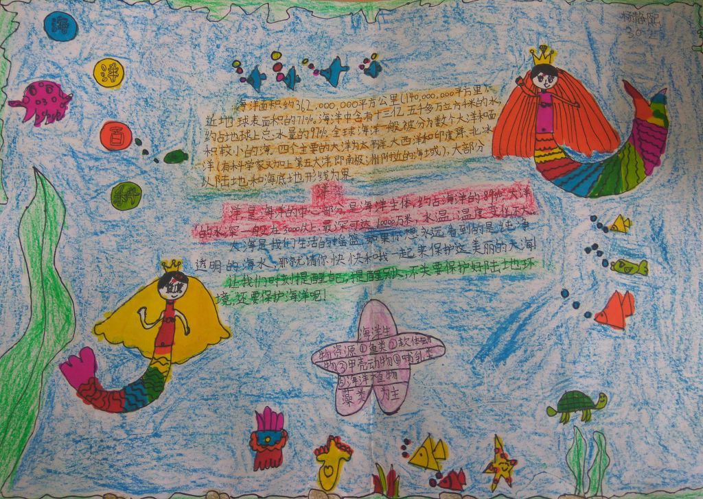 海底世界手抄报，保护蓝色海洋