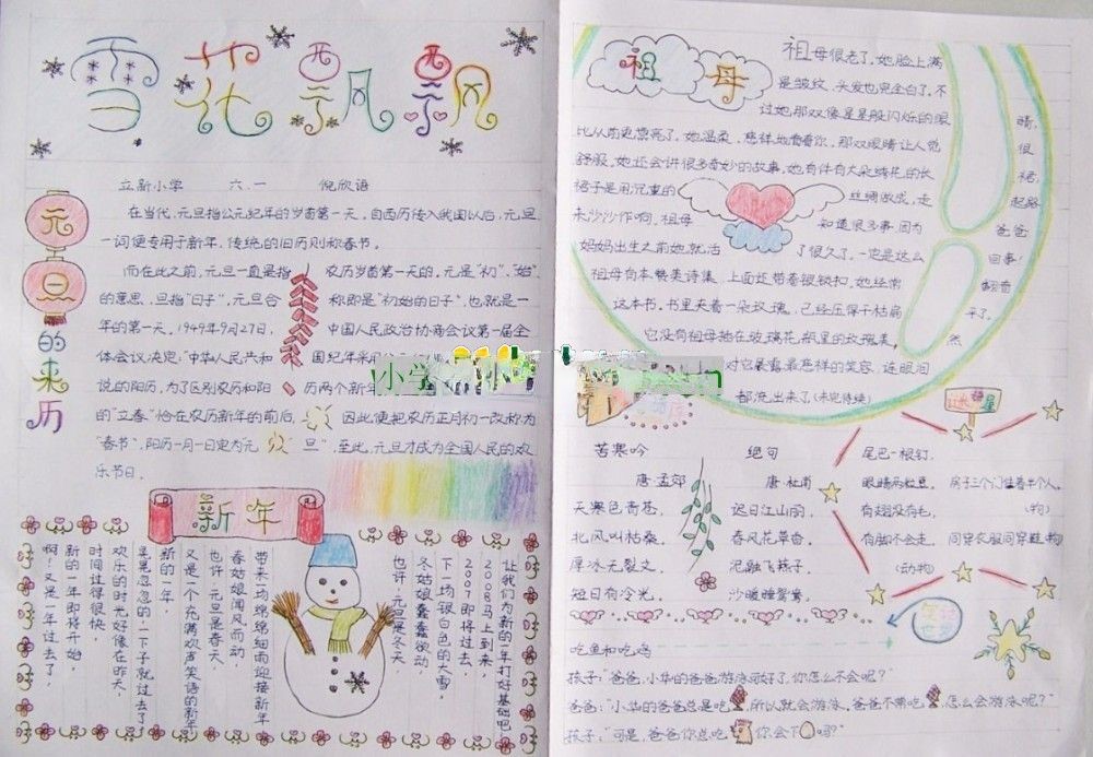 元旦手抄报-雪花飘飘