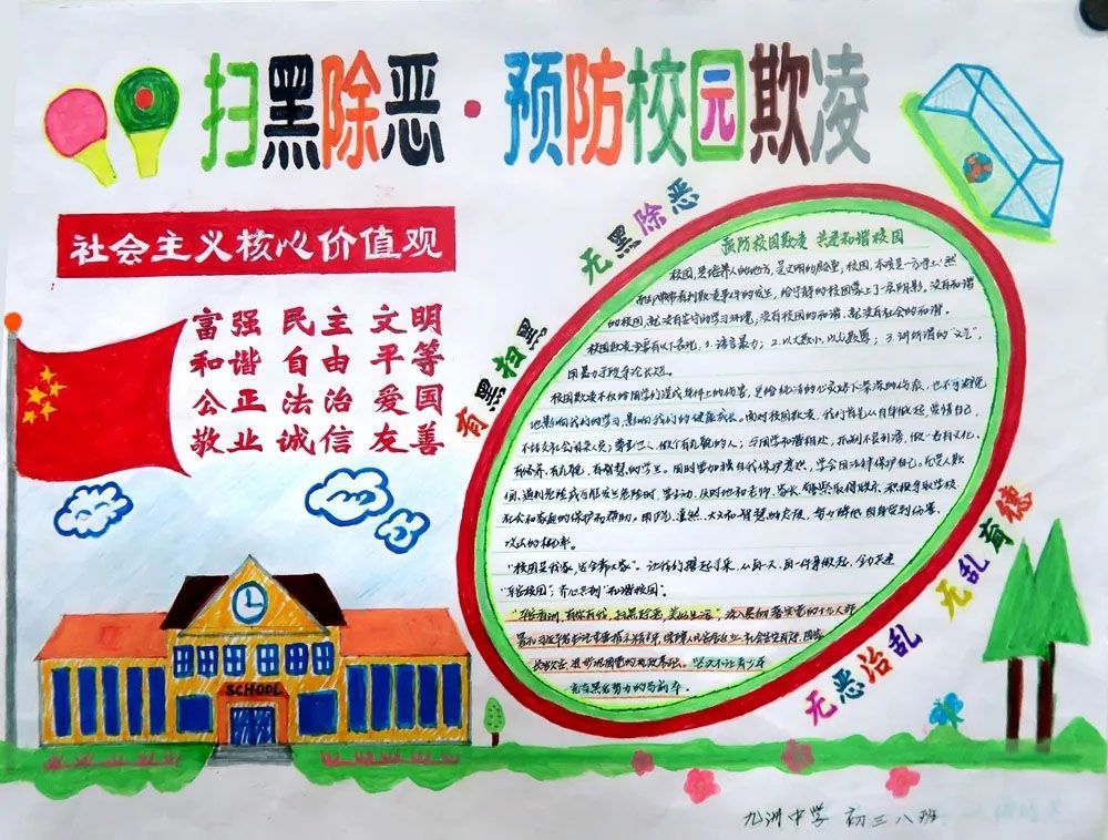 扫黑除恶反校园欺凌手抄报