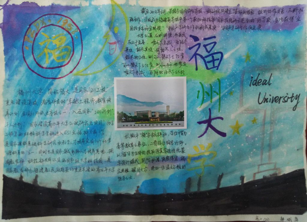 福州大学手抄报，明德至诚博学远志