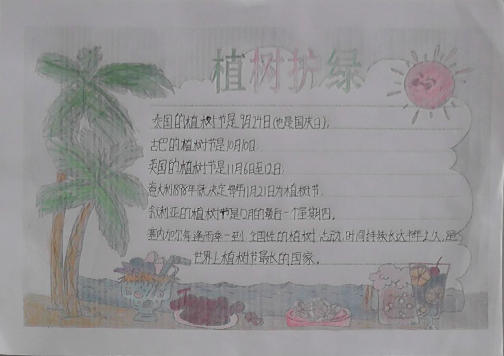 植树护绿手抄报作品