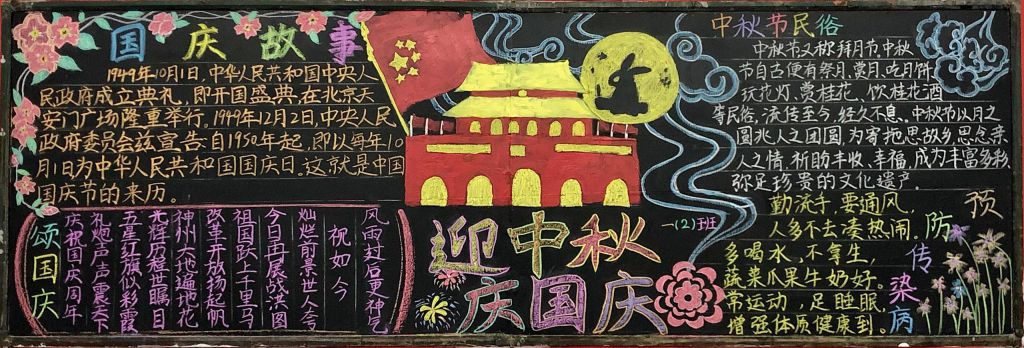 2022中秋国庆黑板报大全，浓情中秋欢乐国庆喜相逢