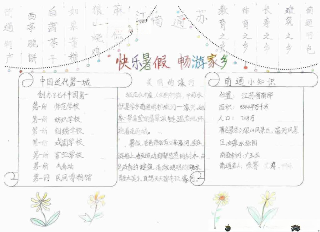 快乐暑假畅游家乡手抄报