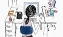 板报插图：消磨时光的无聊女人