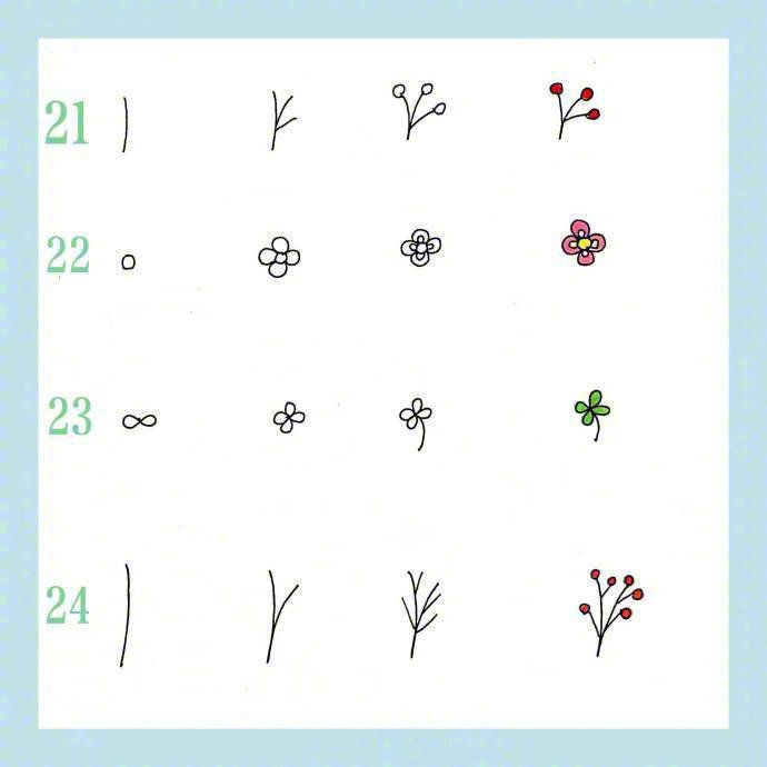 24种花草植物的画法，点亮你的手抄报