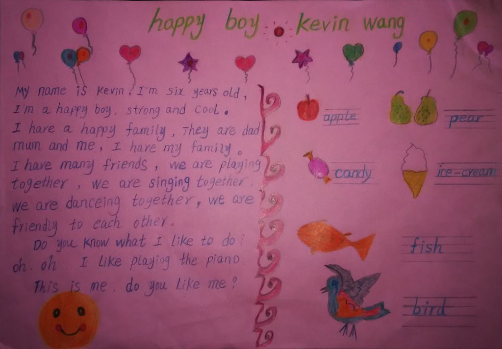 自我介绍英语手抄报：happy boy kevin wang