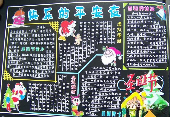 圣诞节黑板报作品：快乐的平安夜