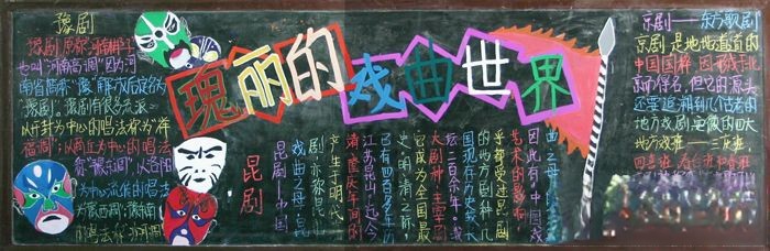 瑰丽的戏曲世界主题黑板报作品