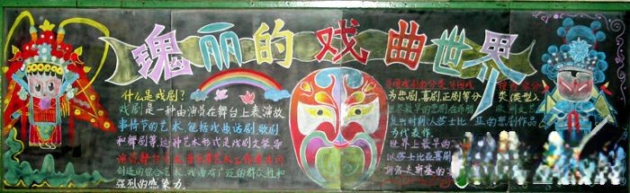 瑰丽的戏曲世界主题黑板报作品
