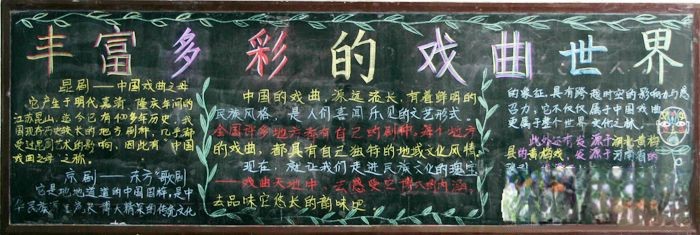 瑰丽的戏曲世界主题黑板报作品