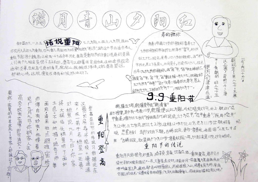 满月青山夕阳红手抄报