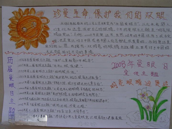 珍爱生命，保护我们的双眼手抄报