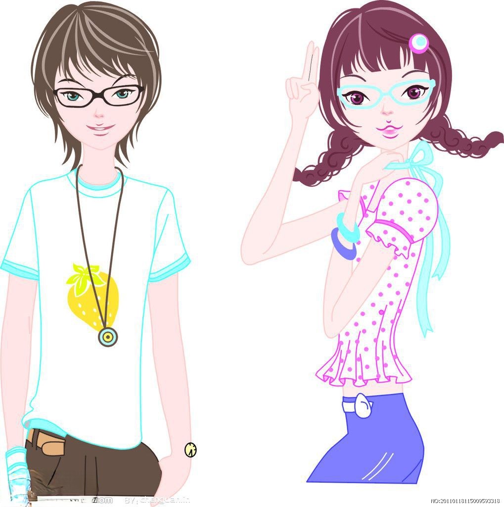 可爱卡通男生卡通女生插图