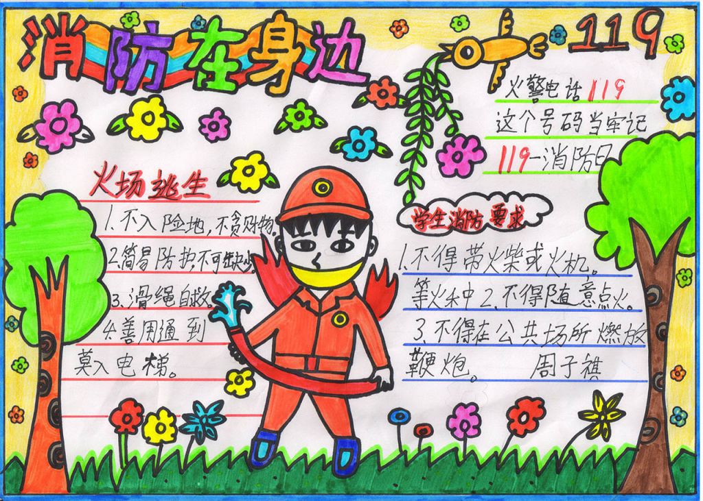 消防在身边手抄报图片 消防在身边手抄报图片